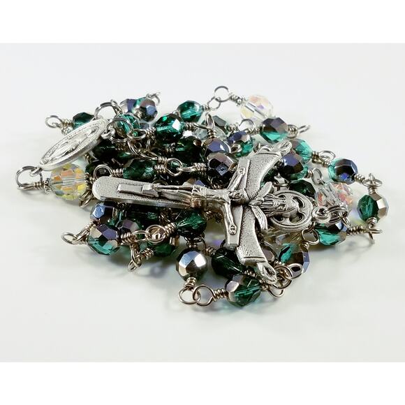 Handmade Five Decade Rosary, Unbreakable Rosary, Fire Polished Beads - Picture 6 of 10